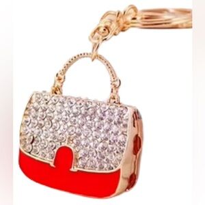 CLUTCH BAG Keychain/ Bag Charm Crystals and Red Enamel